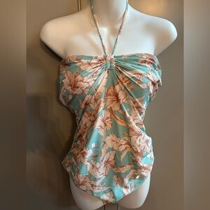 Venus Floral Halter Top bathing suit in Aqua and Peach